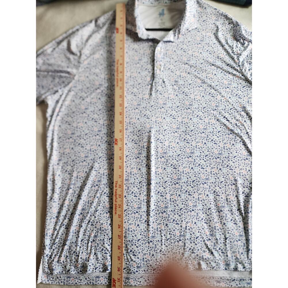 Johnnie-O Viva Las J-O Polo Shirt XL Vegas Novelty Micro Print White Blue Golf - Picture 8 of 9